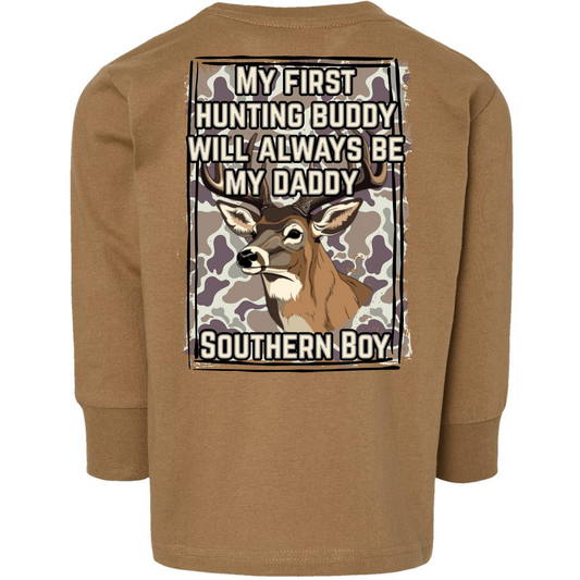 Southern Boy Hunting Buddy Kids Long Sleeve Tee (Back Design)