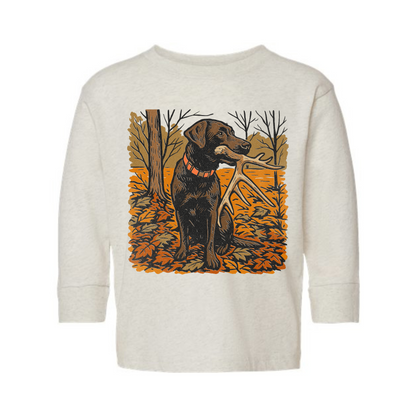 Hunting Dog Antler Kids Long Sleeve Graphic Tee