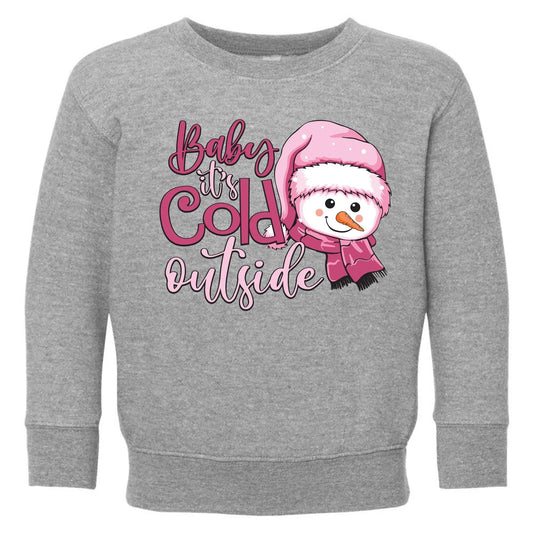Baby It's Cold Outside Toddler Sweatshirt – Pink Snowman Rabbit Skins Kids Crewneck Twice the Charm Boutique