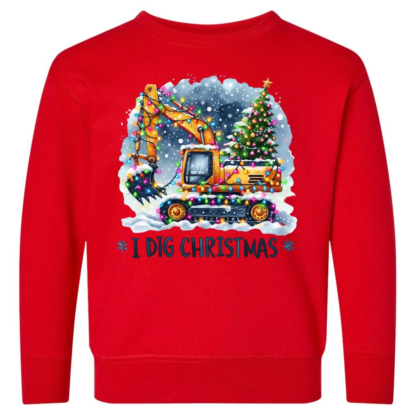 I Dig Christmas Toddler Sweatshirt – Construction Excavator Rabbit Skins Kids Crewneck Twice the Charm Boutique