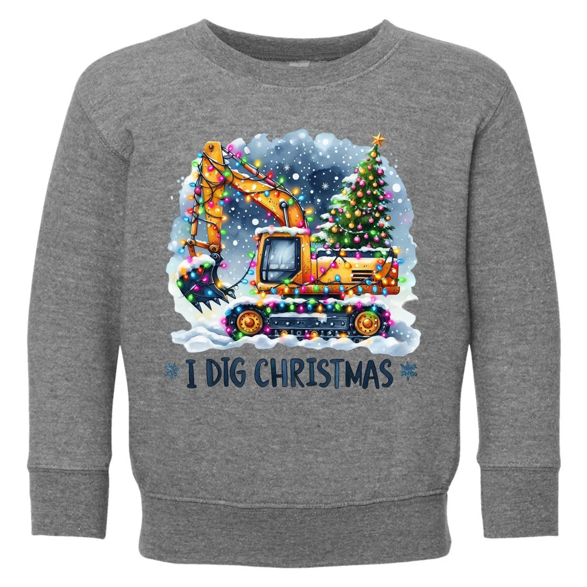 I Dig Christmas Toddler Sweatshirt – Construction Excavator Rabbit Skins Kids Crewneck Twice the Charm Boutique
