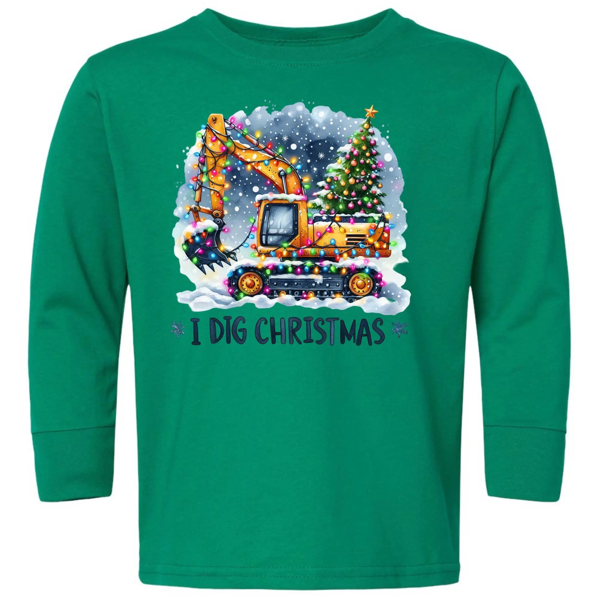 I Dig Christmas Toddler Tee – Construction Excavator Rabbit Skins Kids Shirt Twice the Charm Boutique
