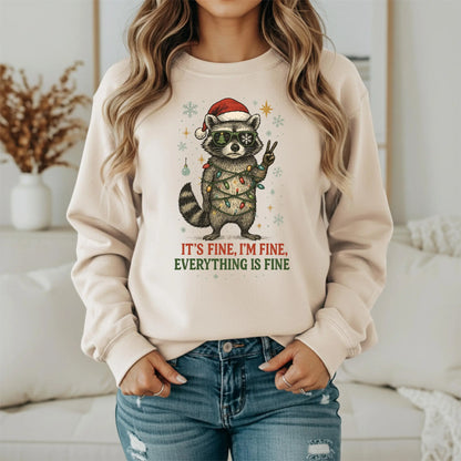 It's Fine I'm Fine Everything Is Fine Raccoon Sweatshirt - Funny Christmas Crewneck - Women's Holiday Gildan Sweatshirt Twice the Charm Boutique