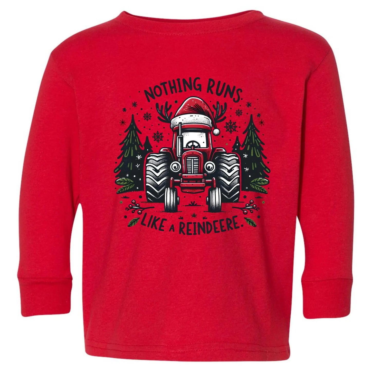Nothing Runs Like A Reindeere Toddler Tee – Christmas Tractor Rabbit Skins Twice the Charm Boutique