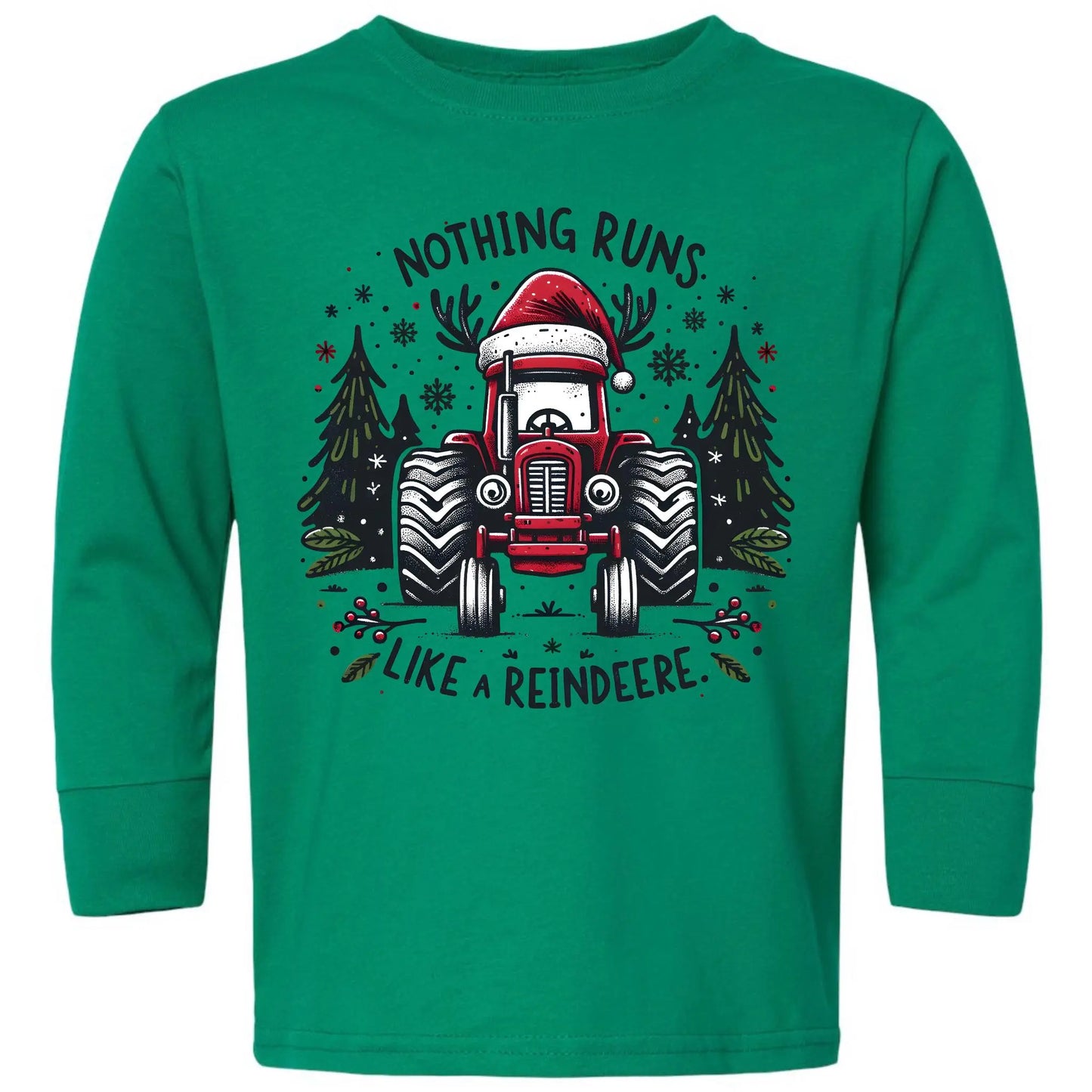 Nothing Runs Like A Reindeere Toddler Tee – Christmas Tractor Rabbit Skins Twice the Charm Boutique