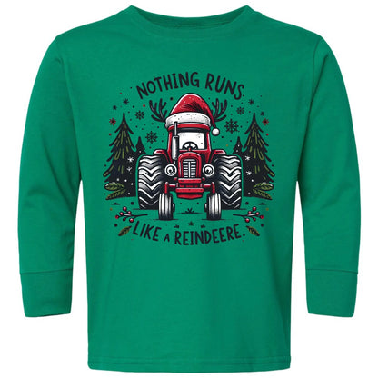 Nothing Runs Like A Reindeere Toddler Tee – Christmas Tractor Rabbit Skins Twice the Charm Boutique