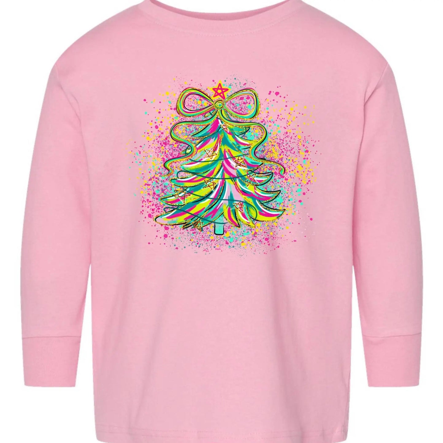 Confetti Christmas Tree Toddler Long Sleeve T-Shirt – Colorful Festive Rabbit Skins Kids Tee Twice the Charm Boutique