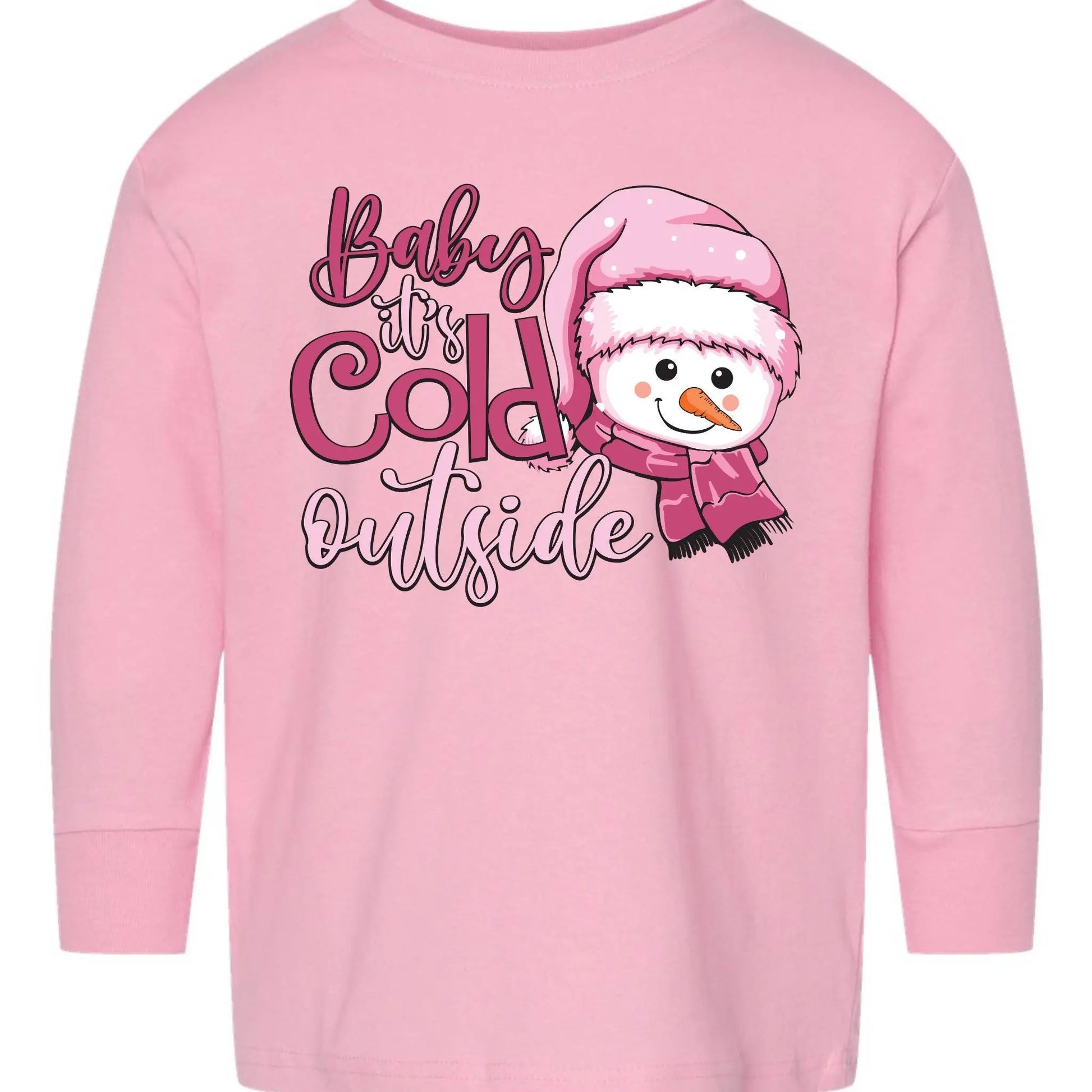 Baby It's Cold Outside Toddler Tee – Pink Snowman Rabbit Skins Kids Shirt Twice the Charm Boutique