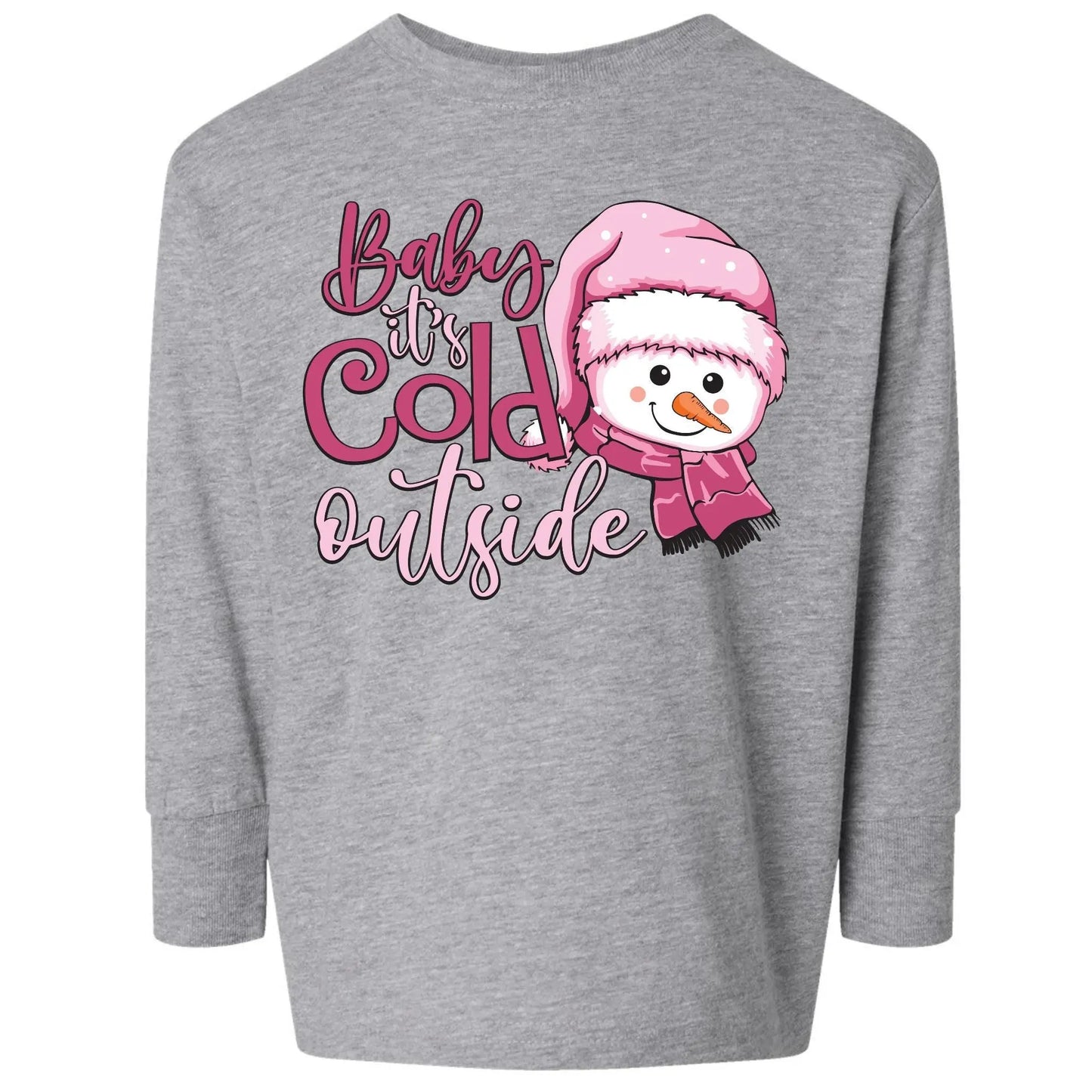 Baby It's Cold Outside Toddler Tee – Pink Snowman Rabbit Skins Kids Shirt Twice the Charm Boutique