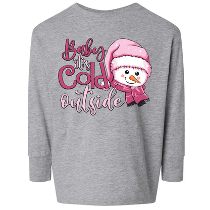 Baby It's Cold Outside Toddler Tee – Pink Snowman Rabbit Skins Kids Shirt Twice the Charm Boutique