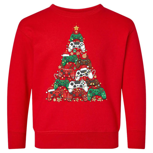 Gamer Christmas Tree Toddler Sweatshirt – Video Game Controller Rabbit Skins Kids Crewneck Twice the Charm Boutique