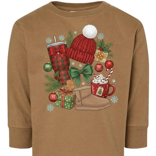 Cozy Christmas Essentials Toddler Long Sleeve Tee – Winter Holiday Rabbit Skins Kids Shirt Twice the Charm Boutique