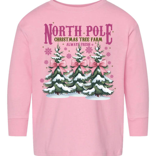 North Pole Christmas Tree Farm Toddler Long Sleeve Tee –  Rabbit Skins Kids Shirt Twice the Charm Boutique