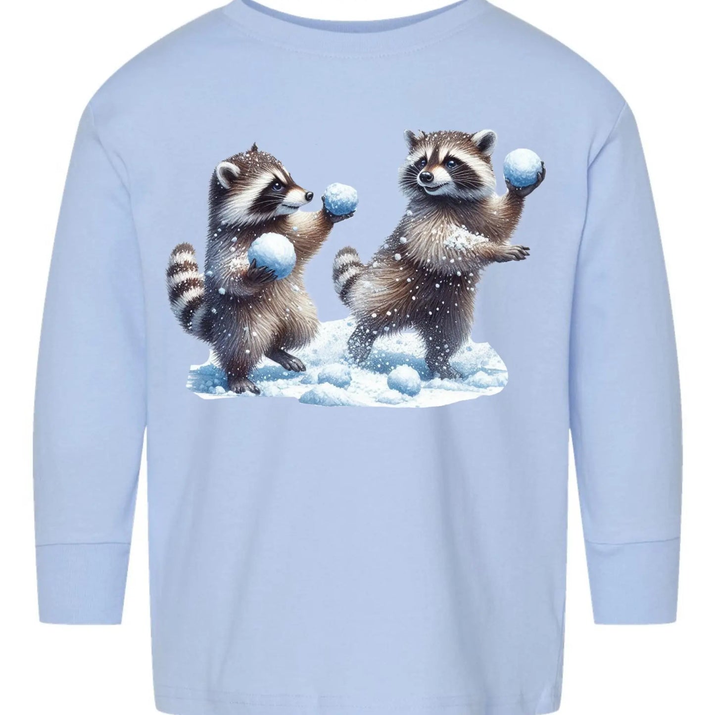 Winter Raccoons Snowball Fight Toddler Long Sleeve Tee – Cute Christmas Rabbit Skins Kids Shirt Twice the Charm Boutique