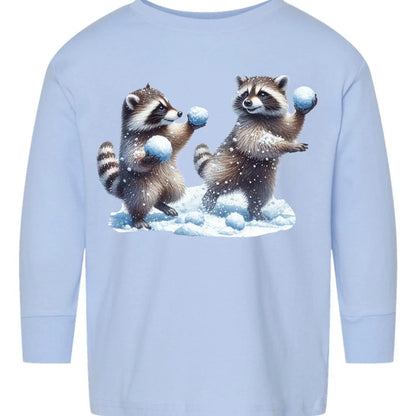 Winter Raccoons Snowball Fight Toddler Long Sleeve Tee – Cute Christmas Rabbit Skins Kids Shirt Twice the Charm Boutique