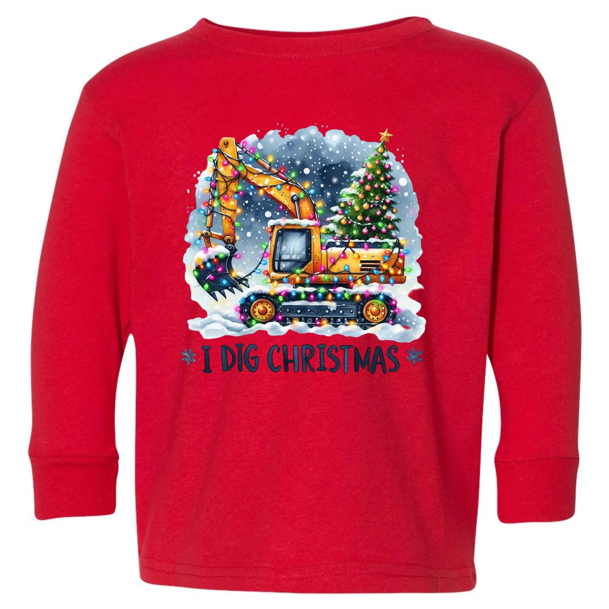 I Dig Christmas Toddler Tee – Construction Excavator Rabbit Skins Kids Shirt Twice the Charm Boutique