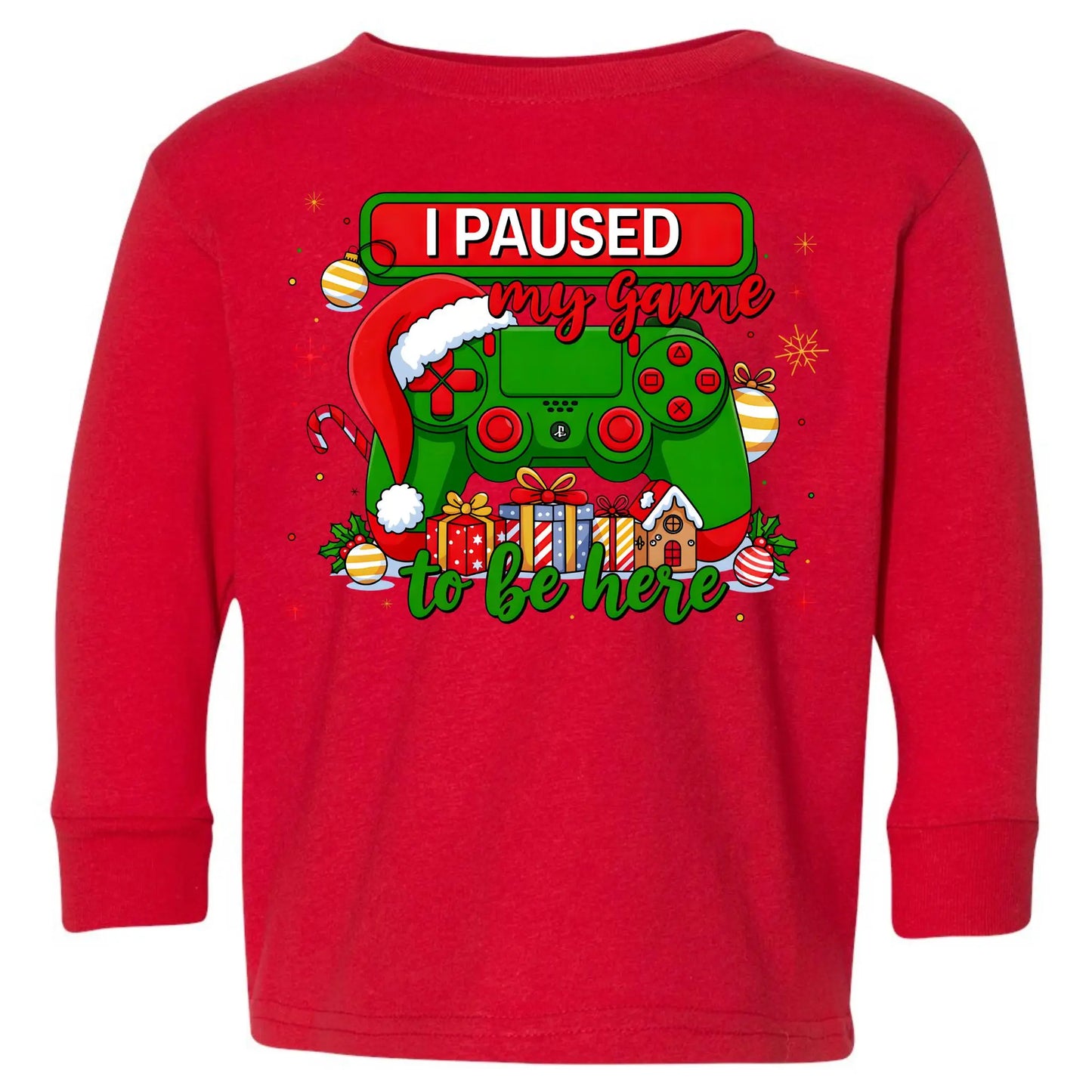 I Paused My Game To Be Here Toddler Long Sleeve Tee – Funny Christmas Gamer Rabbit Skins Kids Shirt Twice the Charm Boutique