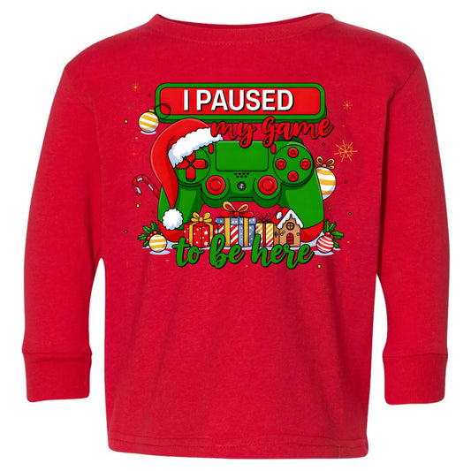 I Paused My Game To Be Here Toddler Long Sleeve Tee – Funny Christmas Gamer Rabbit Skins Kids Shirt Twice the Charm Boutique