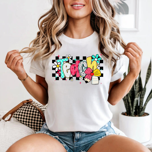Checkerboard “Teach” Graphic Tee Twice the Charm Boutique