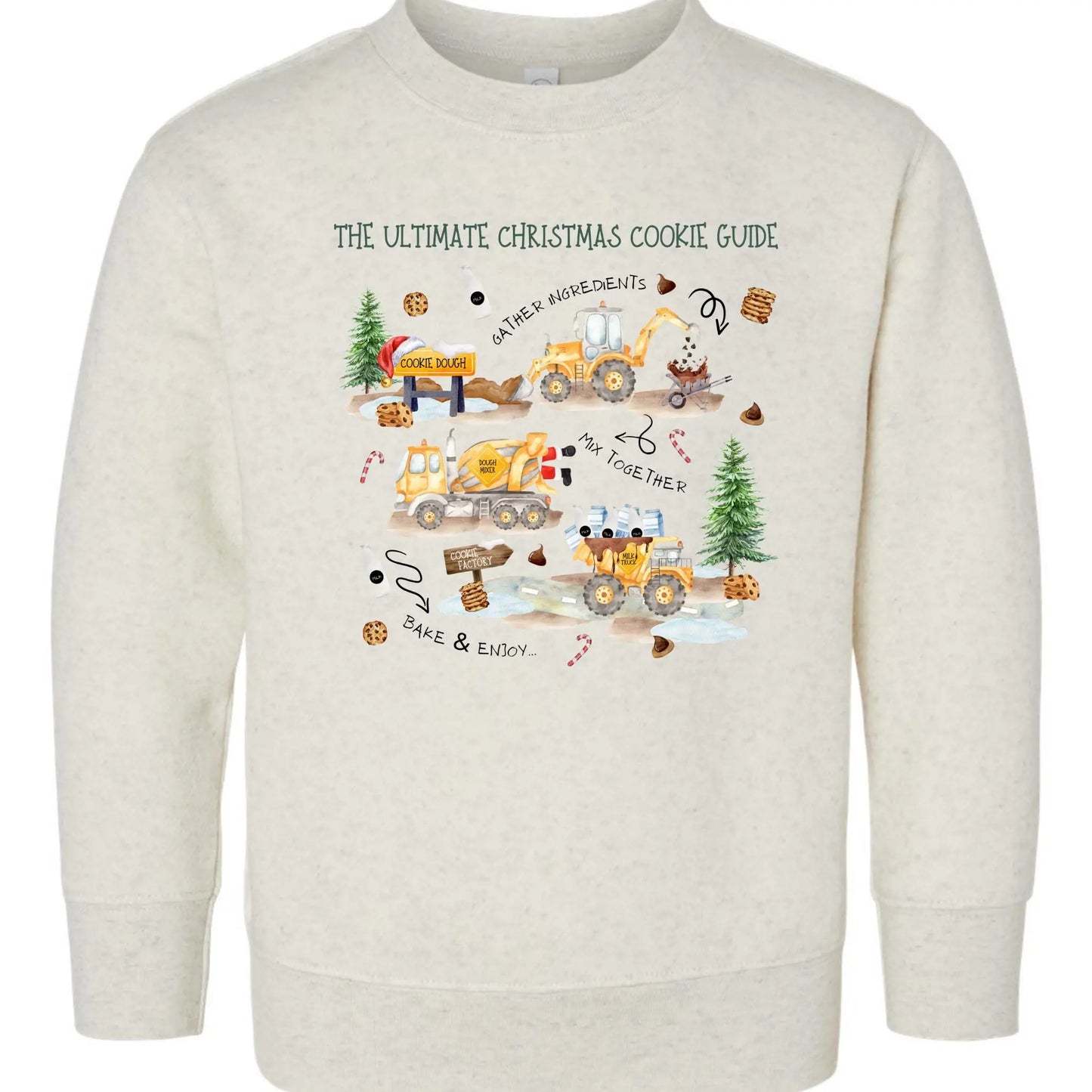 The Ultimate Christmas Cookie Guide Toddler Sweatshirt – Construction Trucks Rabbit Skins Kids Crewneck Twice the Charm Boutique