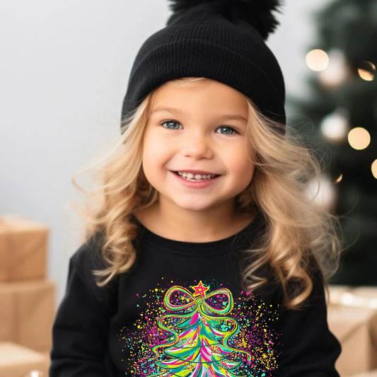 Confetti Christmas Tree Toddler Long Sleeve T-Shirt – Colorful Festive Rabbit Skins Kids Tee Twice the Charm Boutique
