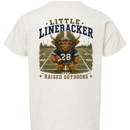 Little Linebacker Highland Cow Football Tee