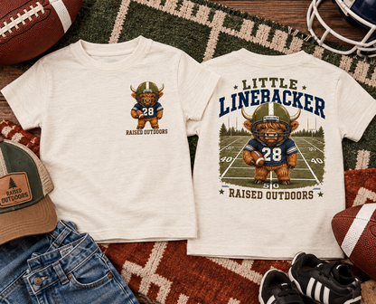 Little Linebacker Highland Cow Football Tee