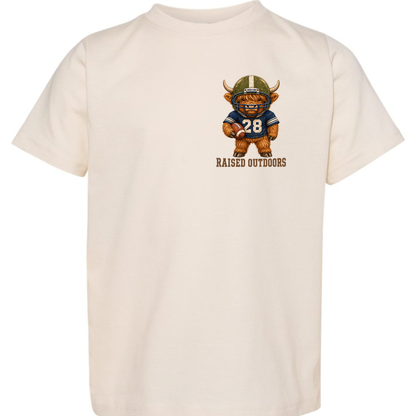 Little Linebacker Highland Cow Football Tee