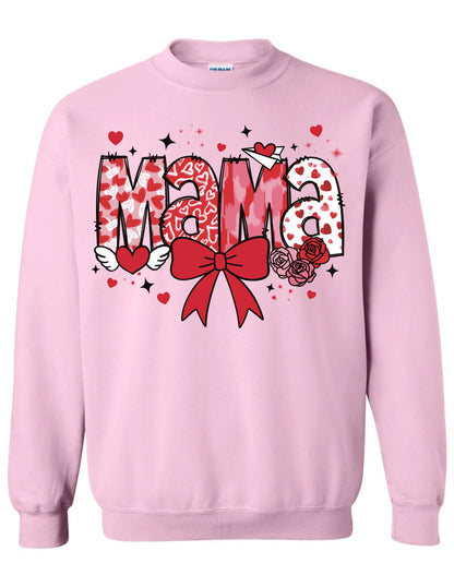 Mama Valentine Graphic Sweatshirt – Cute Heart & Bow Mama Pullover Twice the Charm Boutique