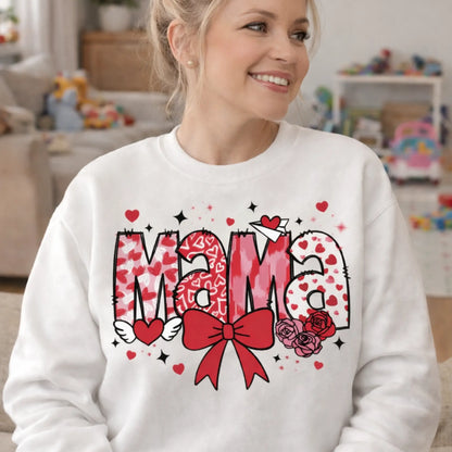 Mama Valentine Graphic Sweatshirt – Cute Heart & Bow Mama Pullover Twice the Charm Boutique