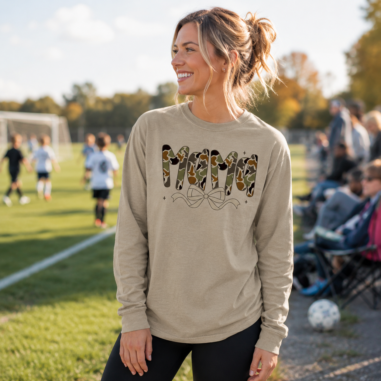 Mama Camo Bow Long Sleeve Shirt | Comfort Colors Fall Tee
