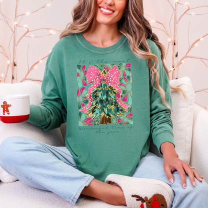 Most Wonderful Time of the Year Shirt | Comfort Colors Long Sleeve | Pink Teal Christmas Tree Tee