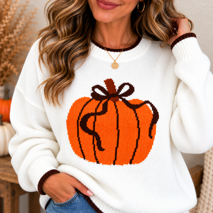 Chicory Coffee Fall Pumpkin Pattern Casual Pullover Sweater
