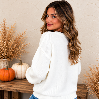 Chicory Coffee Fall Pumpkin Pattern Casual Pullover Sweater