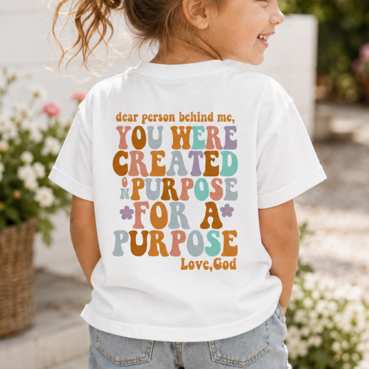You Were Created On Purpose Kids Tee – Christian Faith Toddler Shirt (Back Design)