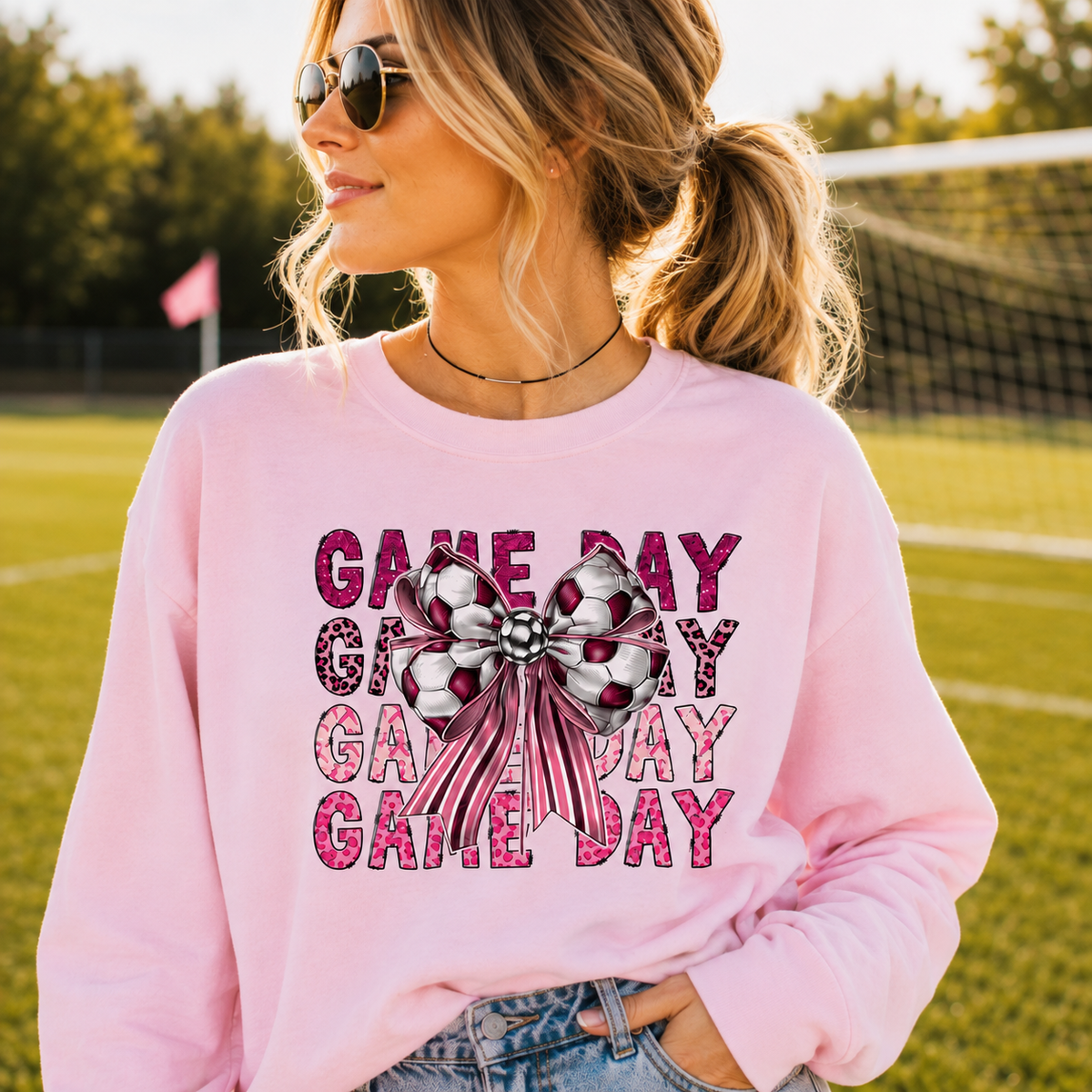 Game Day Soccer Bow Comfort Colors Long Sleeve Tee