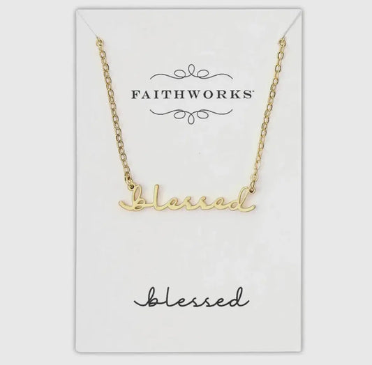 Blessed Script Necklace Twice the Charm Boutique